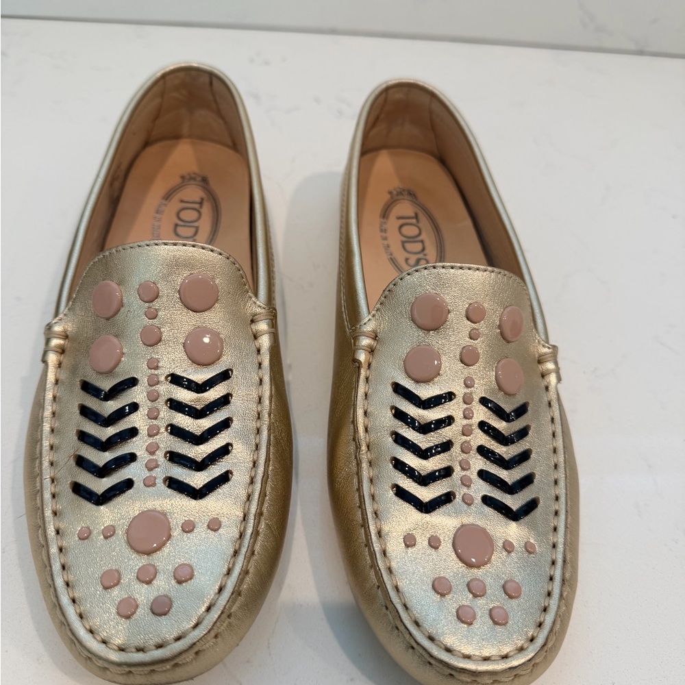 Tod's Gold and Pink Loafers